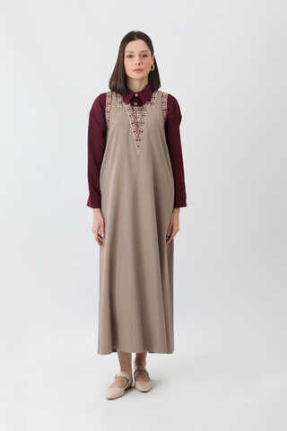 Hazal Ethnic Embroidered Pinafore Taupe - 7