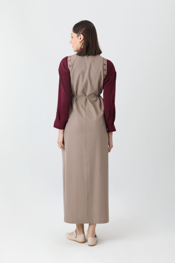 Hazal Ethnic Embroidered Pinafore Taupe - 9