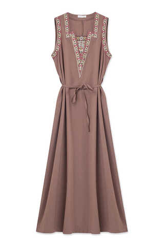 Hazal Ethnic Embroidered Pinafore Taupe - 5