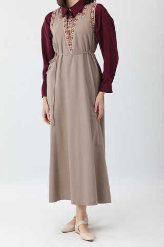 Hazal Ethnic Embroidered Pinafore Taupe - 8