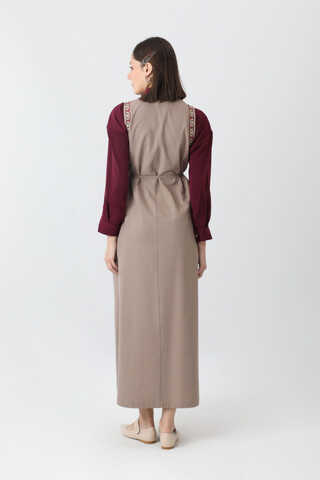 Hazal Ethnic Embroidered Pinafore Taupe - 9