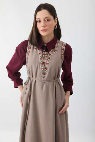 Hazal Ethnic Embroidered Pinafore Taupe - 4