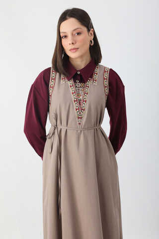 Hazal Ethnic Embroidered Pinafore Taupe - 12