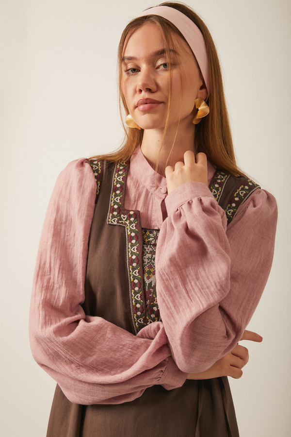 Hazal Etnik Nakışlı Jile Kahverengi - 6