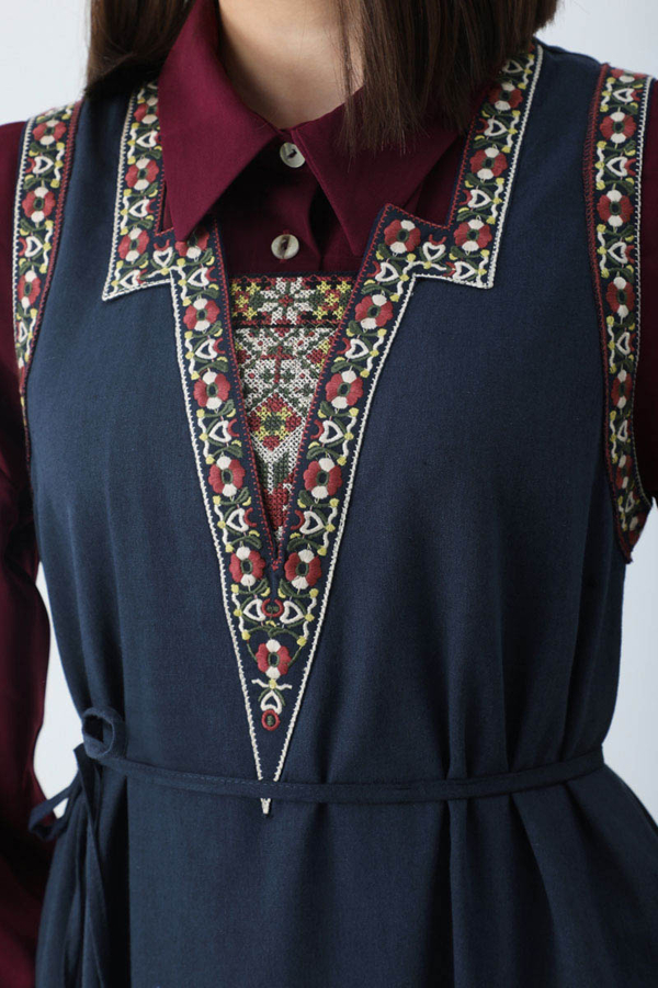Hazal Ethnic Embroidered Pinafore Navy Blue - 5