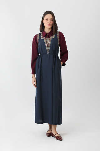 Hazal Ethnic Embroidered Pinafore Navy Blue - 4