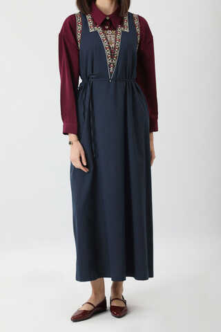 Hazal Ethnic Embroidered Pinafore Navy Blue - 6