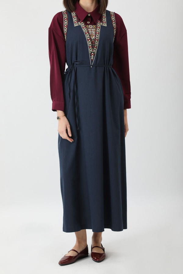 Hazal Ethnic Embroidered Pinafore Navy Blue - 6
