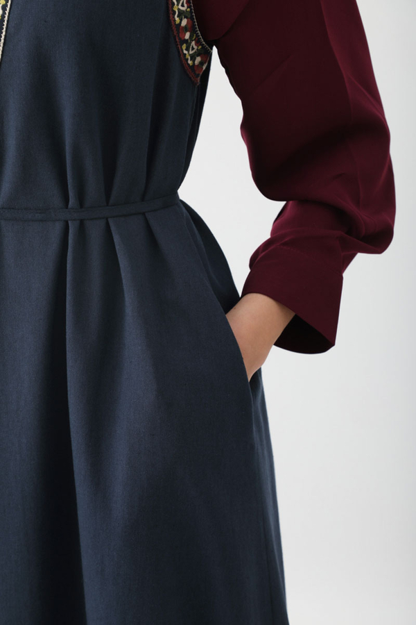 Hazal Ethnic Embroidered Pinafore Navy Blue - 8