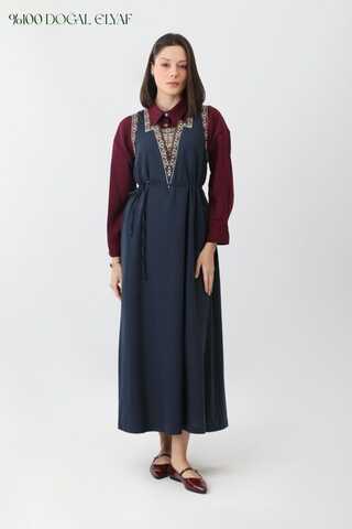 Hazal Ethnic Embroidered Pinafore Navy Blue - 3