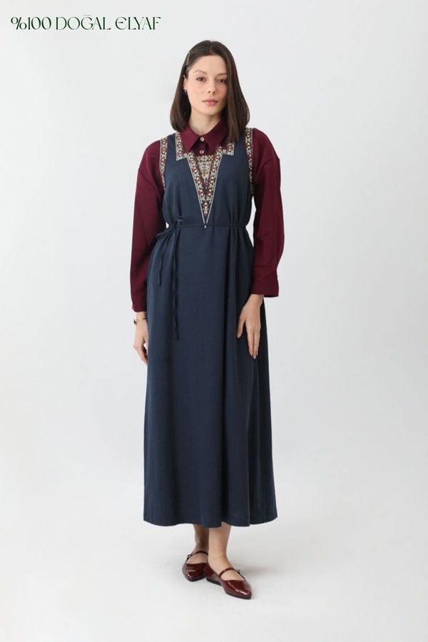 Hazal Ethnic Embroidered Pinafore Navy Blue - 3