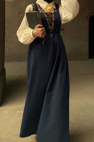 Hazal Ethnic Embroidered Pinafore Navy Blue - 1