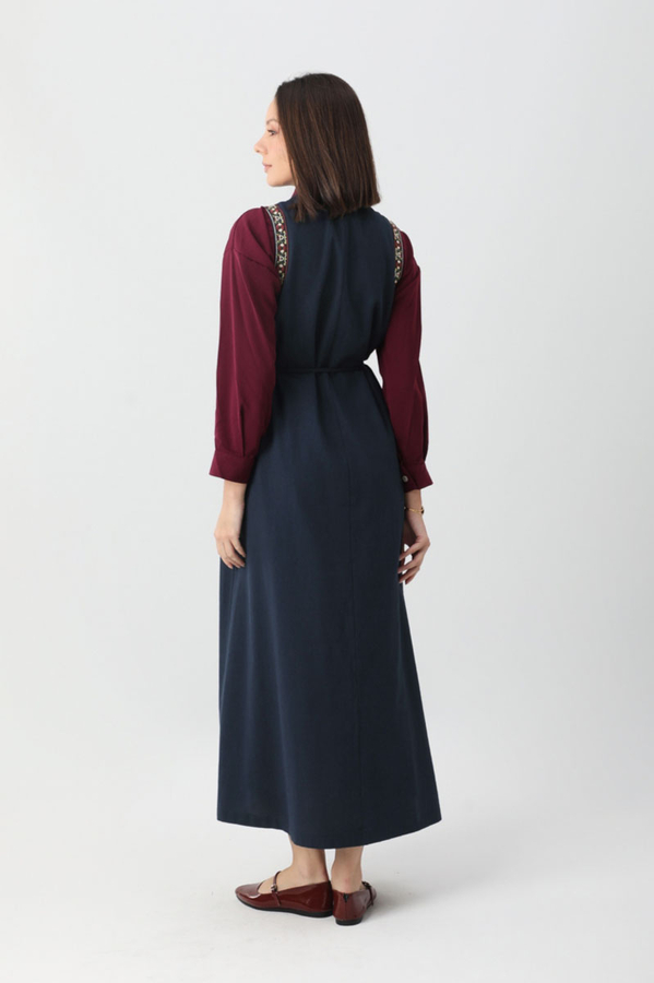 Hazal Ethnic Embroidered Pinafore Navy Blue - 9