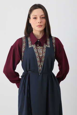 Hazal Ethnic Embroidered Pinafore Navy Blue - 7