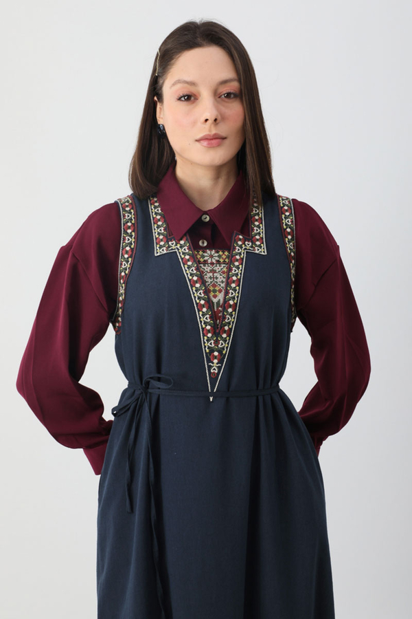 Hazal Ethnic Embroidered Pinafore Navy Blue - 7