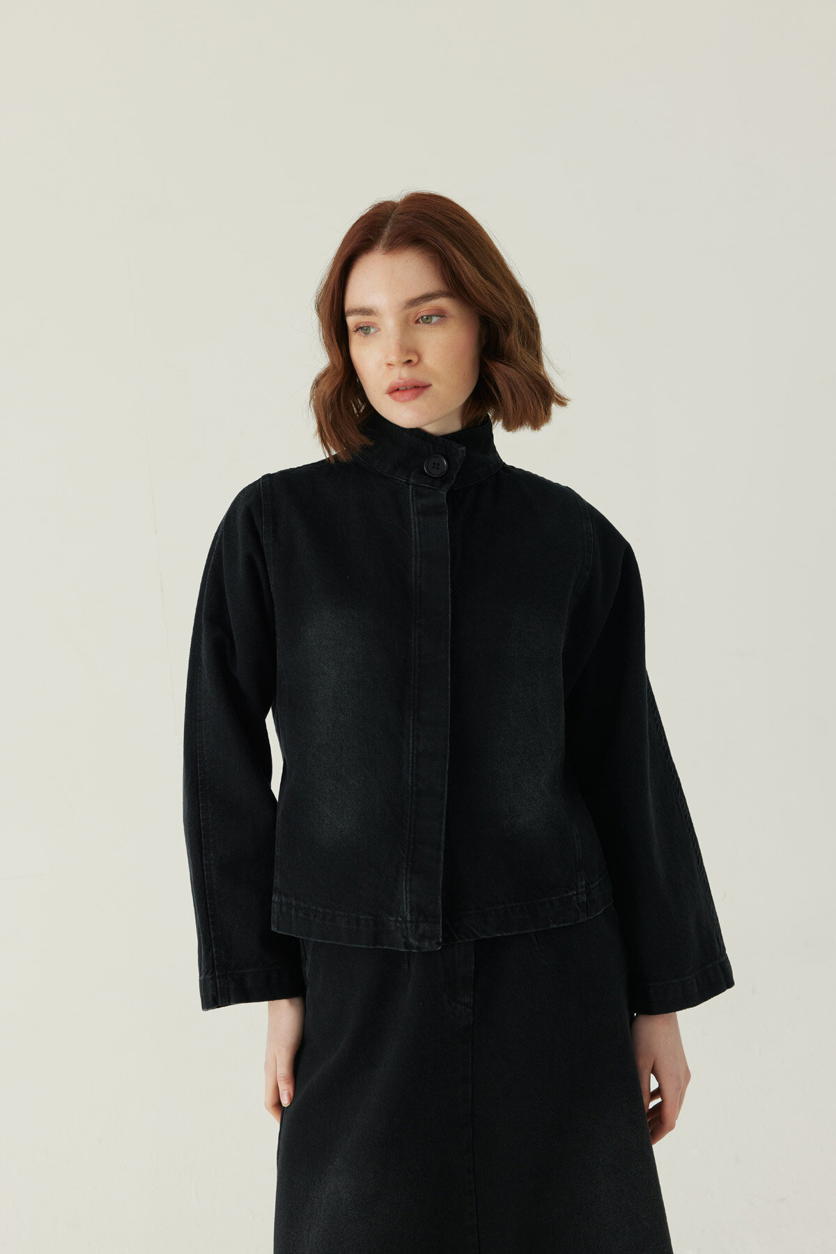 High Collar Denim Jacket Black