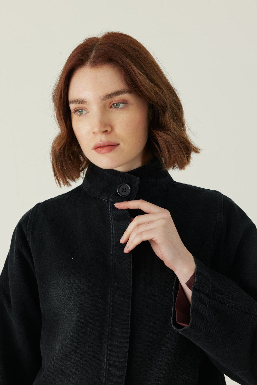 High Collar Denim Jacket Black - 3