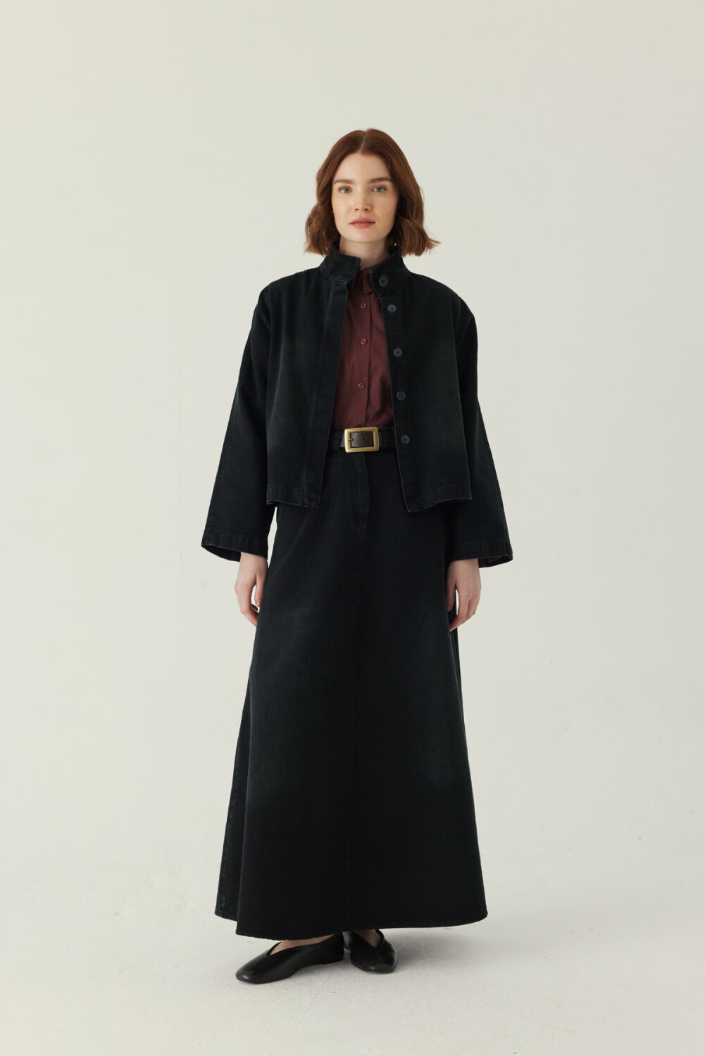 High Collar Denim Jacket Black - 6