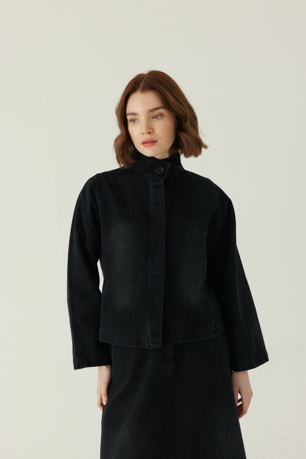 High Collar Denim Jacket Black