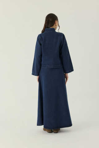 High Collar Denim Jacket Blue - 5