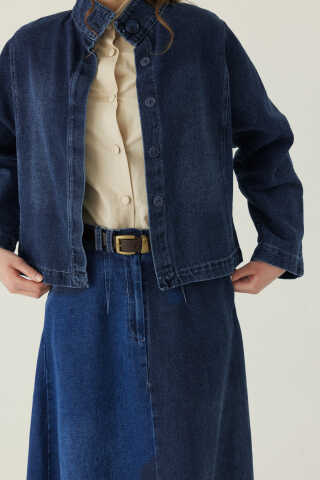 High Collar Denim Jacket Blue - 6