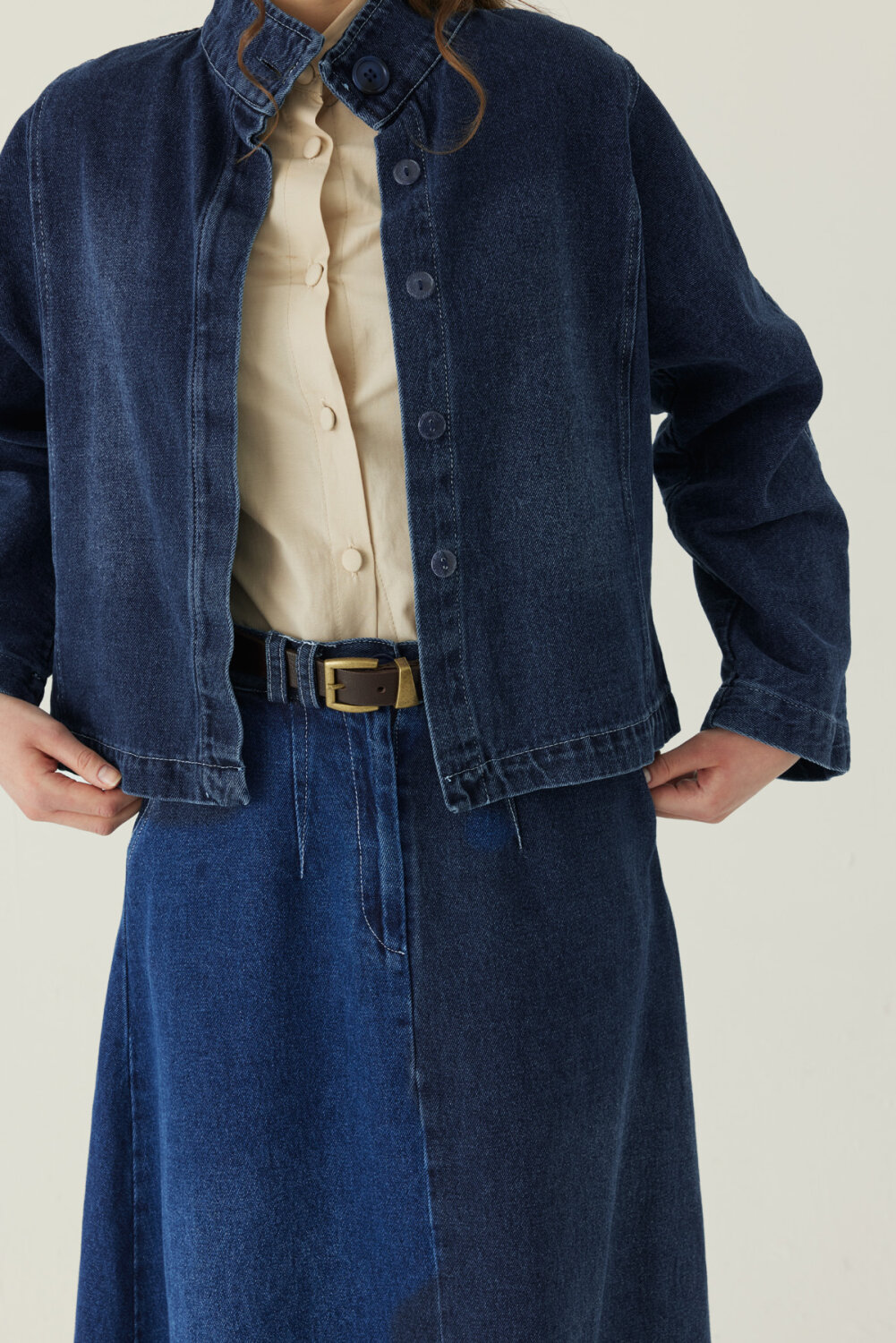 High Collar Denim Jacket Blue - 6