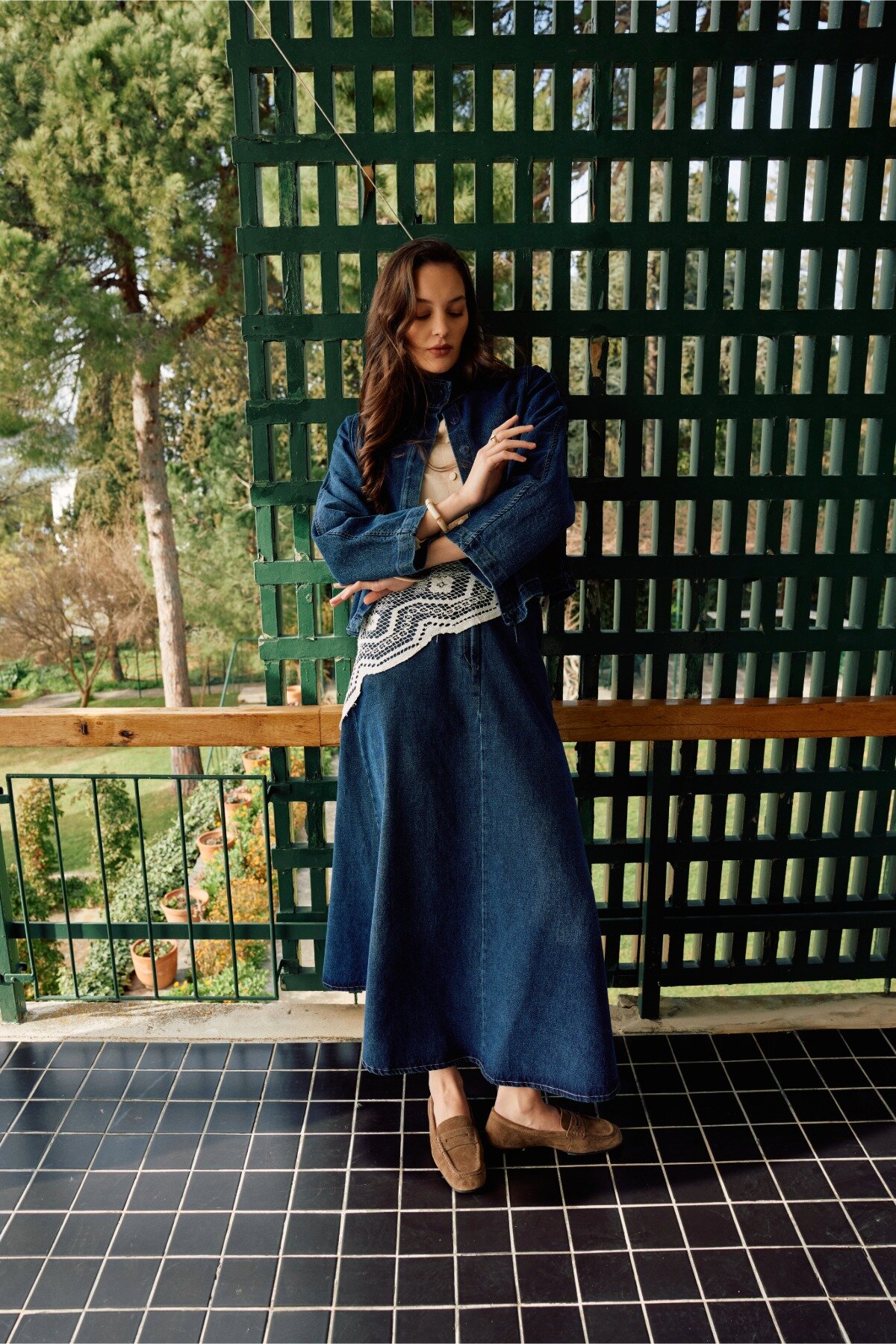 High Collar Denim Jacket Blue