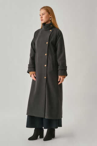 High Collar Premium Coat Anthracite - 4