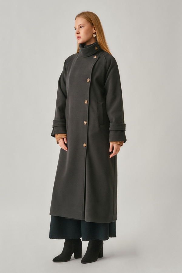 High Collar Premium Coat Anthracite - 4