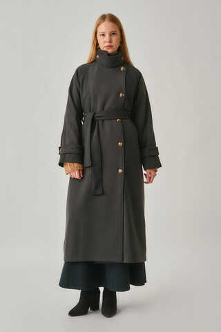 High Collar Premium Coat Anthracite - 1