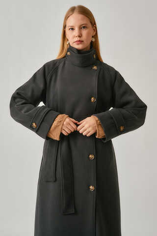 High Collar Premium Coat Anthracite - 2
