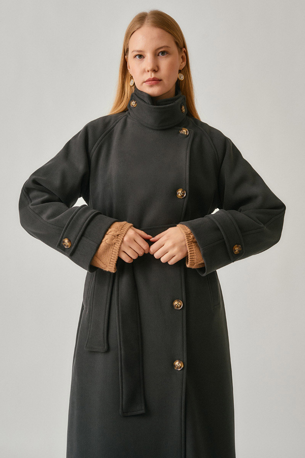 High Collar Premium Coat Anthracite - 2
