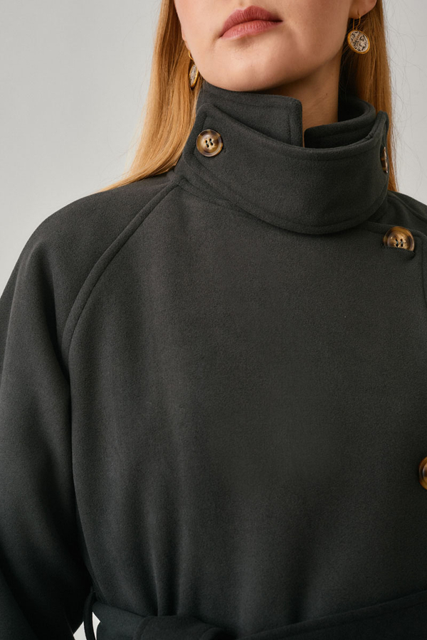 High Collar Premium Coat Anthracite - 5