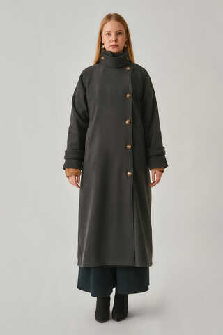 High Collar Premium Coat Anthracite - 6