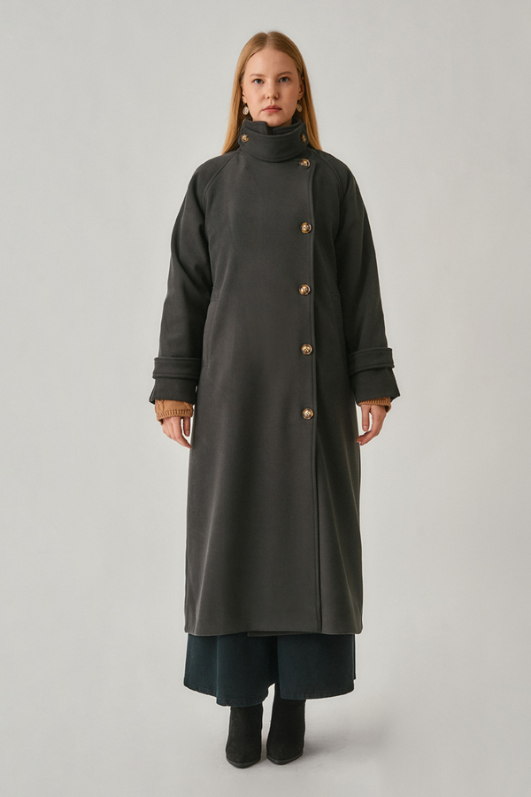 High Collar Premium Coat Anthracite - 6