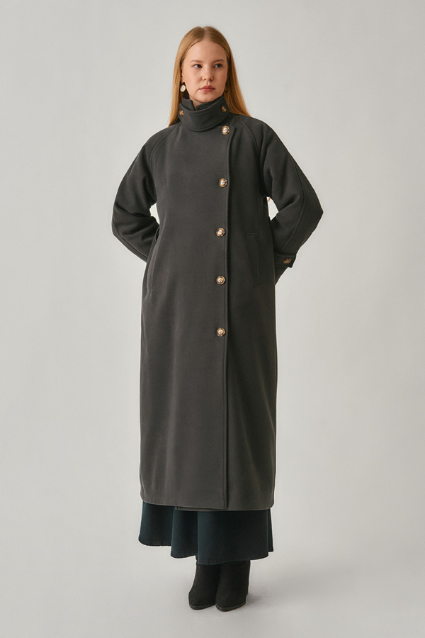 High Collar Premium Coat Anthracite - 7