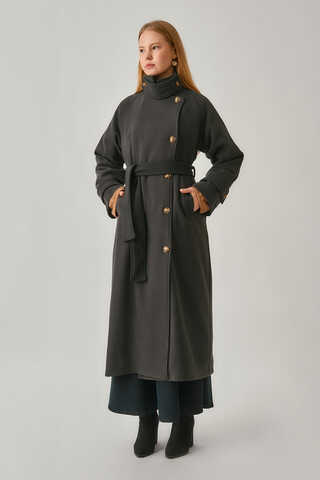 High Collar Premium Coat Anthracite - 8