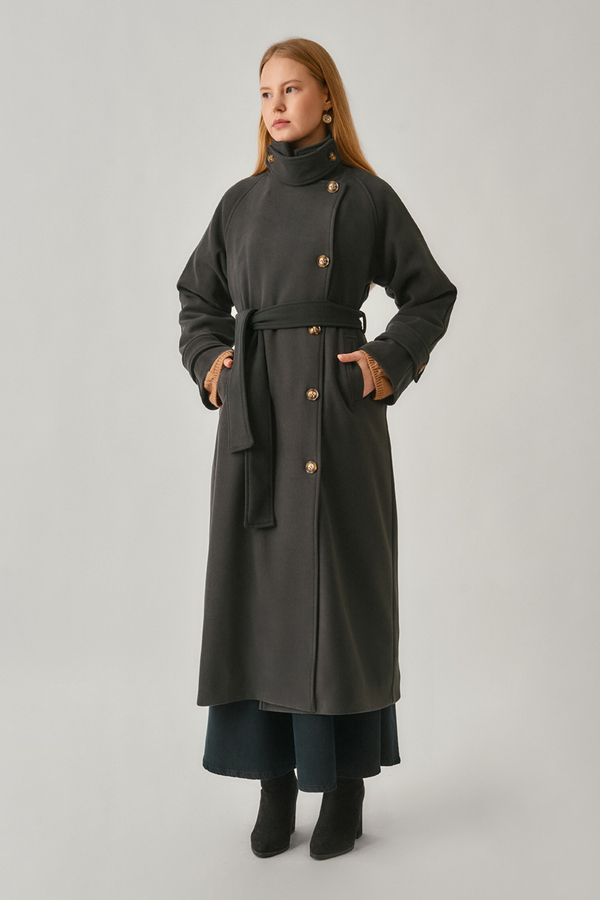 High Collar Premium Coat Anthracite - 8