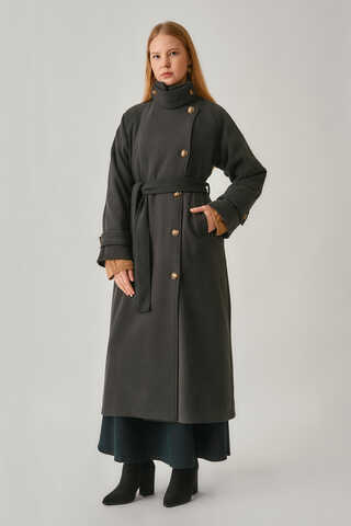High Collar Premium Coat Anthracite - 9