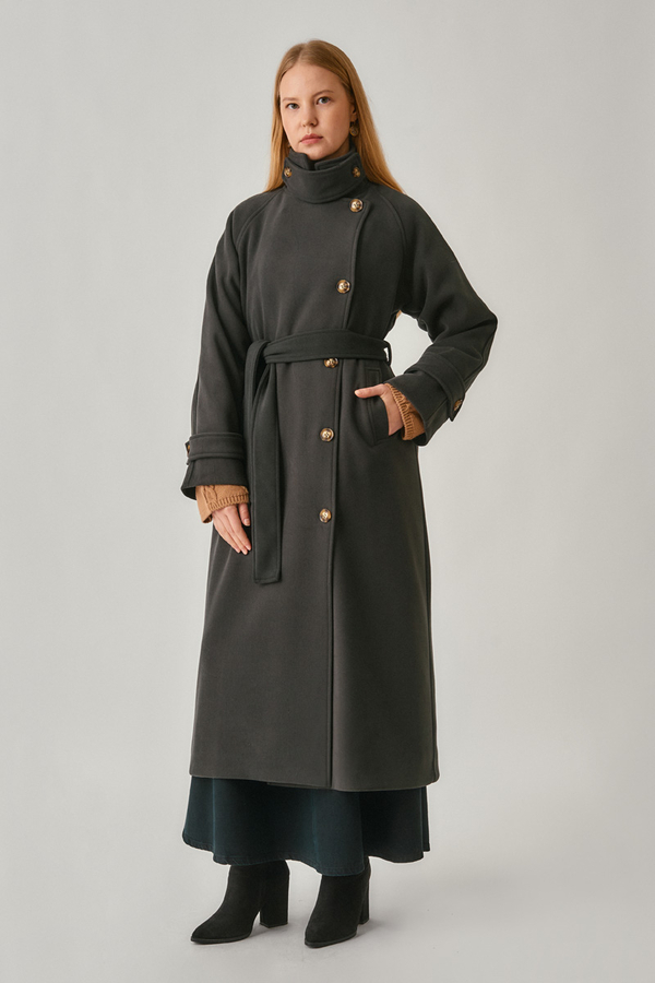 High Collar Premium Coat Anthracite - 9