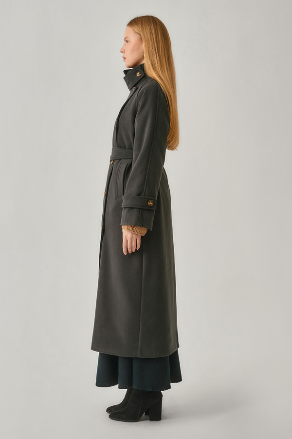 High Collar Premium Coat Anthracite - 11