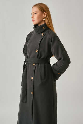 High Collar Premium Coat Anthracite - 12
