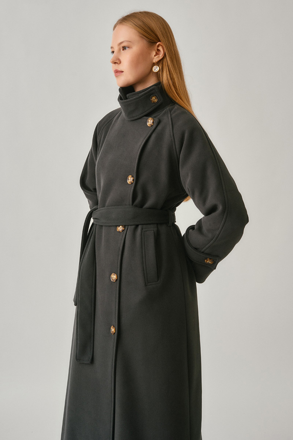 High Collar Premium Coat Anthracite - 12