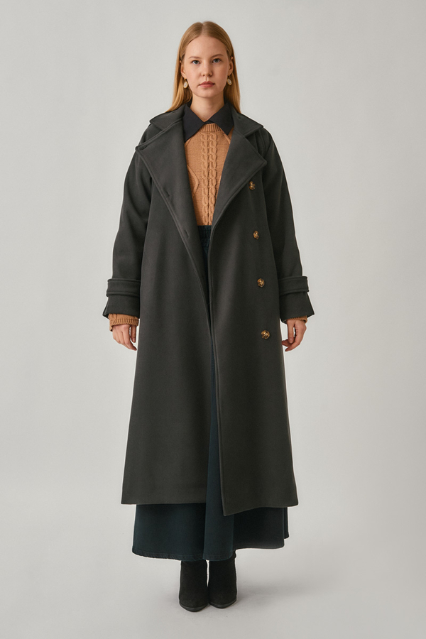 High Collar Premium Coat Anthracite - 14