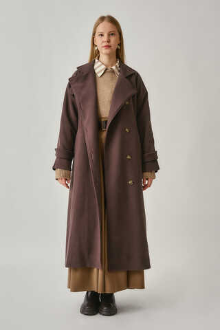 High Collar Premium Coat Deep Plum - 1