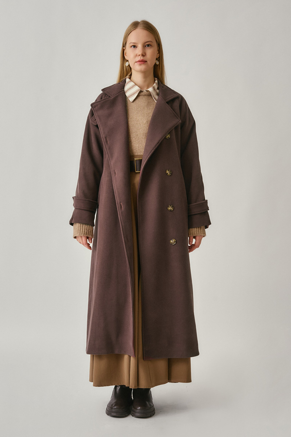 High Collar Premium Coat Deep Plum 