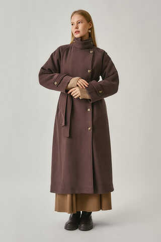 High Collar Premium Coat Deep Plum - 5