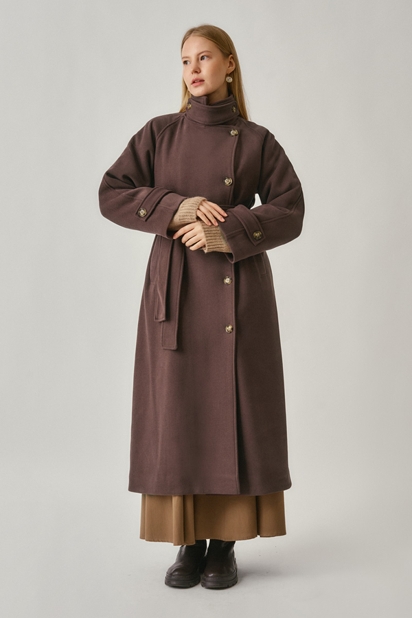 High Collar Premium Coat Deep Plum - 5