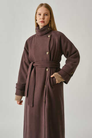 High Collar Premium Coat Deep Plum - 3
