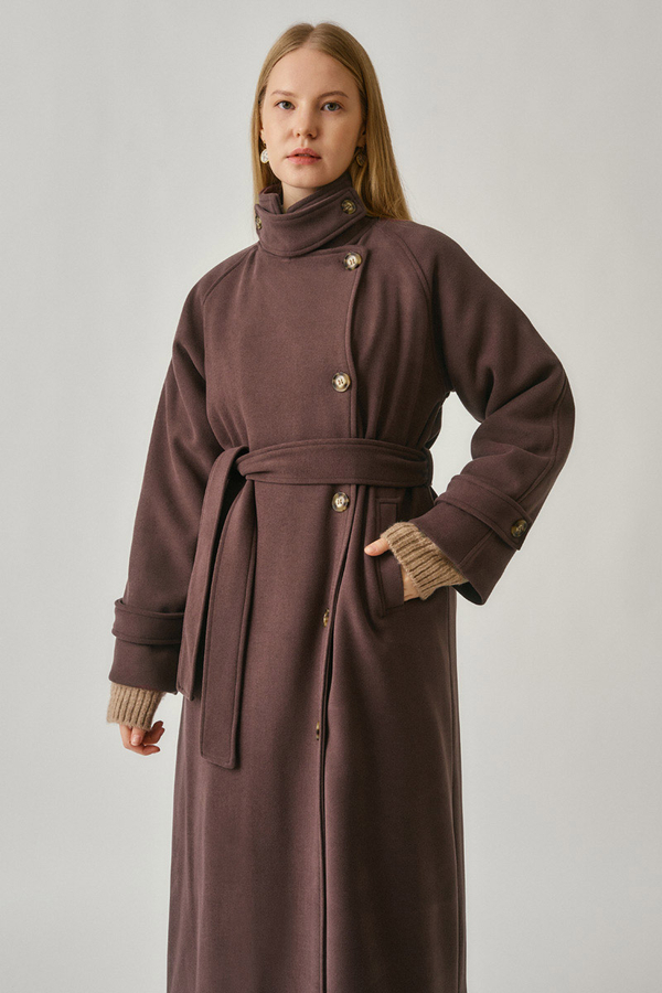 High Collar Premium Coat Deep Plum - 3